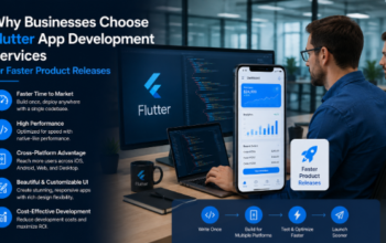 Professional developers building a cross-platform mobile application using Flutter app development services for faster product releases.